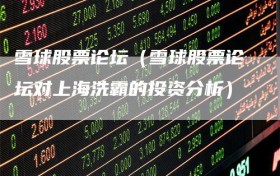 雪球股票论坛（雪球股票论坛对上海洗霸的投资分析）